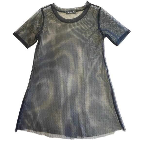 WuLun Mesh Black Crew Neck Short Sleeve Whimsy Goth Style Swim Coverup Small - Picture 1 of 8